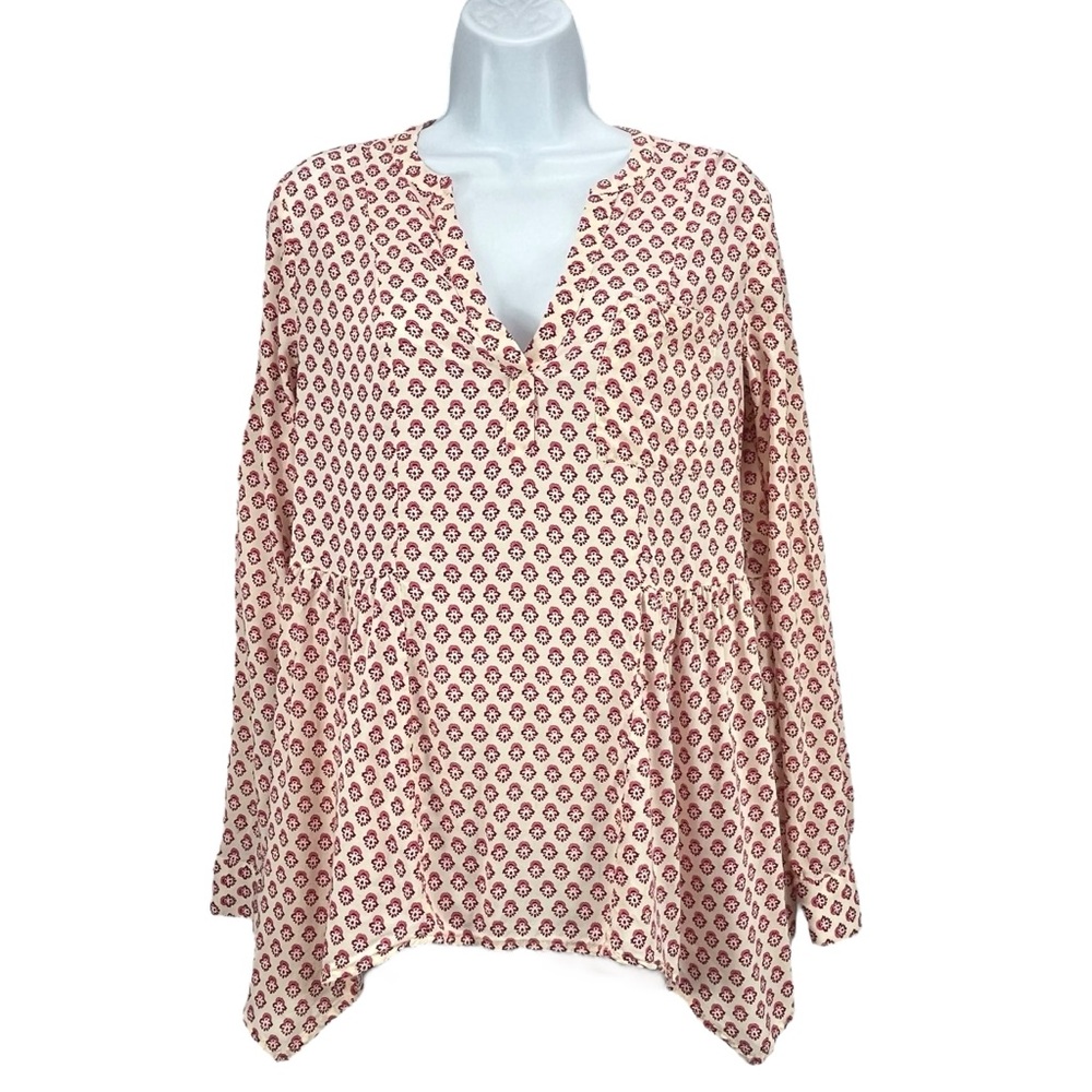 Maeve by Anthropologie Women Size 4 Loose Flowy Blouse Laiken Print Henley‎